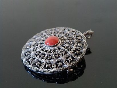 Pendant - circular openwork silver brooch...