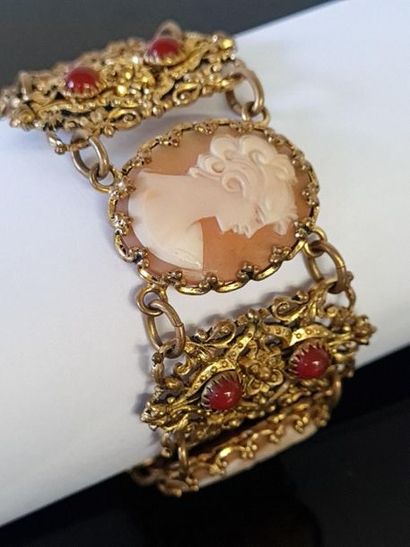 Cuff bracelet, fancy, in pomponne and cameo...