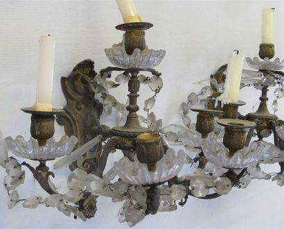 Pair of four-light sconces and crystal pendants
Late...