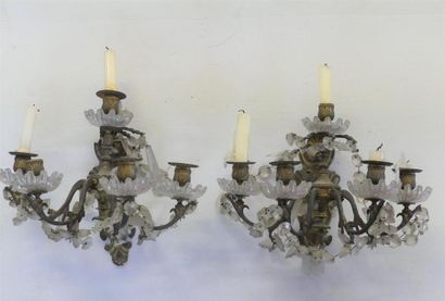 Pair of four-light sconces and crystal pendants
Late...