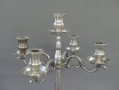 Pair of large silver metal candelabra with...