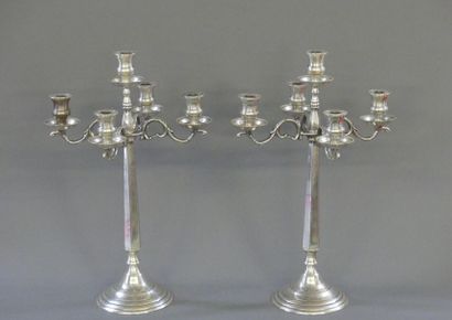 Pair of large silver metal candelabra with...