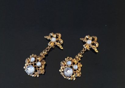 Pair of fancy ear clips with opalines and...