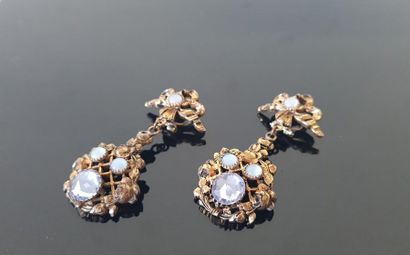 Pair of fancy ear clips with opalines and...