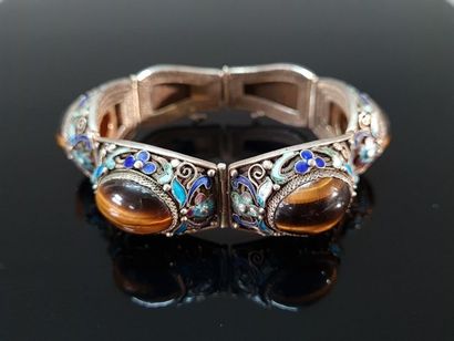 Silver filigree cuff bracelet, 800°/00, four...