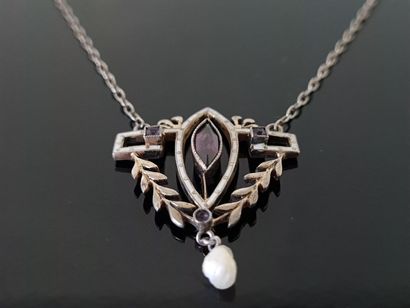 Silver necklace 900°/ 00, white enamelled...