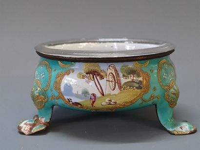Saleron in enamelled copper, inside glass....