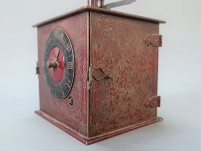 Rare small Japanese lantern clock, in patinated...