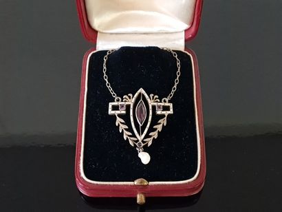 Silver necklace 900°/ 00, white enamelled...