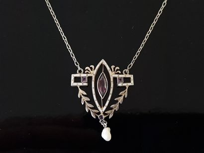 Silver necklace 900°/ 00, white enamelled...