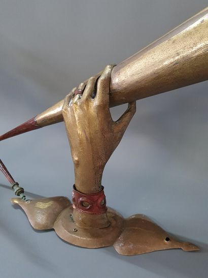 Pair of embossed copper and brass 