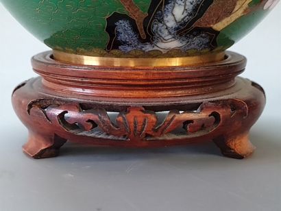 Pair of covered pots in cloisonné enamels...