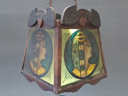 Chandelier in painted wood and glass with...