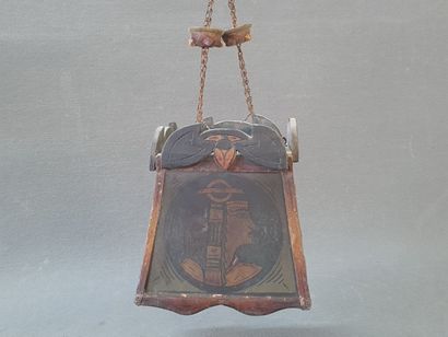 Chandelier in painted wood and glass with...
