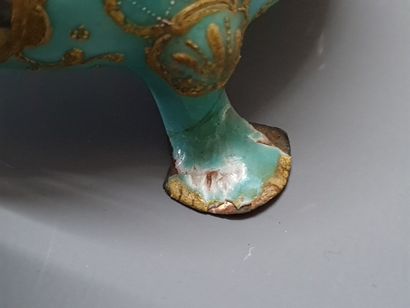 Saleron in enamelled copper, inside glass....