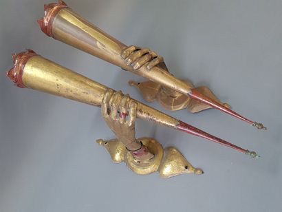 Pair of embossed copper and brass 