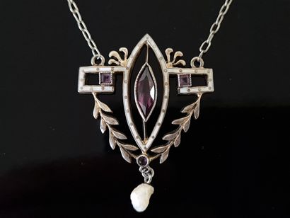 Silver necklace 900°/ 00, white enamelled...