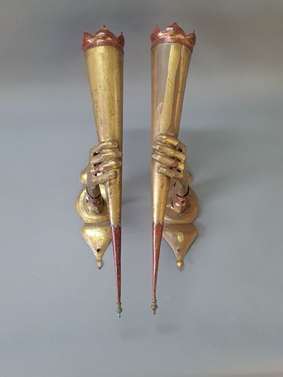 Pair of embossed copper and brass 