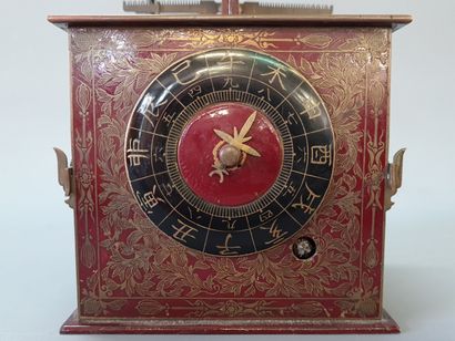 Rare small Japanese lantern clock, in patinated...