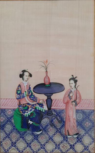 Suite of three gouaches on rice paper.

China...