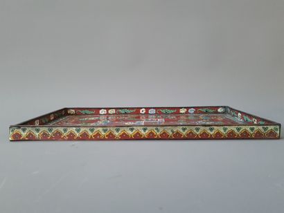 Plateau à opium en émaux cloisonnés à décor...