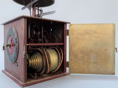 Rare small Japanese lantern clock, in patinated...