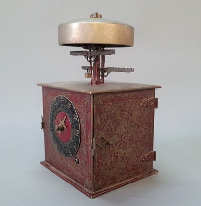 Rare small Japanese lantern clock, in patinated...