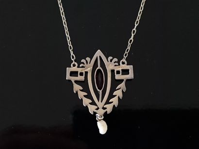 Silver necklace 900°/ 00, white enamelled...