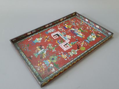 Plateau à opium en émaux cloisonnés à décor...