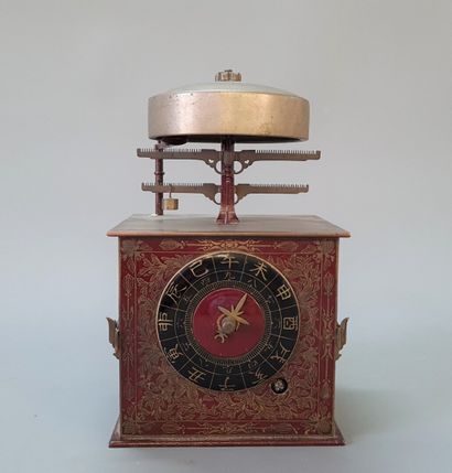 Rare small Japanese lantern clock, in patinated...