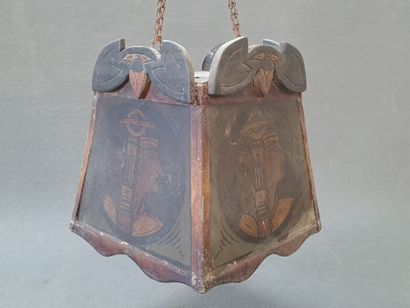 Chandelier in painted wood and glass with...