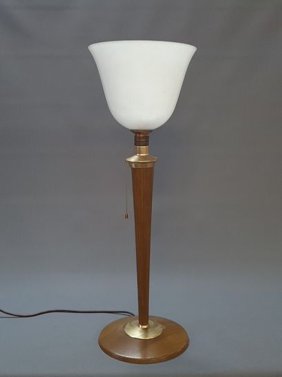 Mazda desk lamp with opal glass shade.

H....