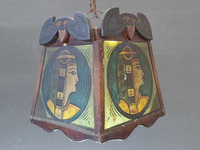 Chandelier in painted wood and glass with...