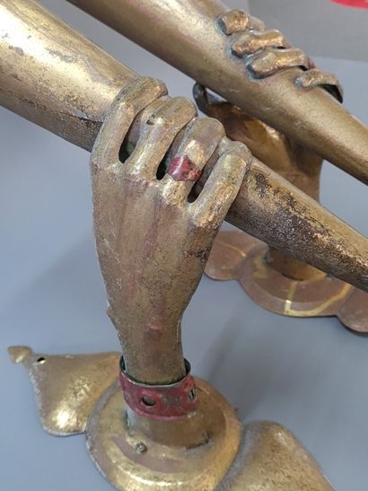 Pair of embossed copper and brass 