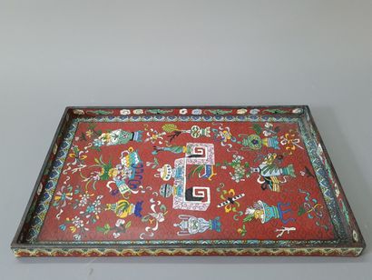 Plateau à opium en émaux cloisonnés à décor...