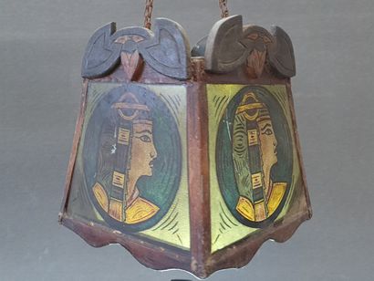 Chandelier in painted wood and glass with...