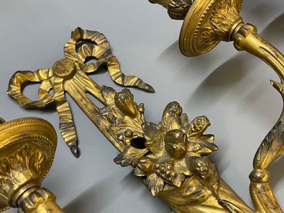 Paire d'appliques en bronze à deux bras de...