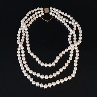 Collier de perles de culture sur trois rangs.

Diamètre...