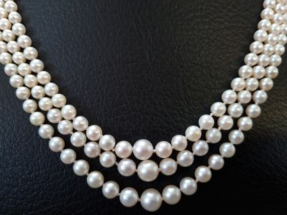 Collier trois rangs de perles de culture,...