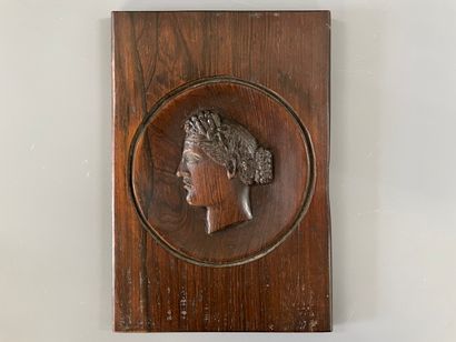 Plaque en palissandre sculptée d'un profil...