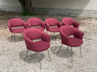 Suite de six fauteuils conférence, pied chromé...