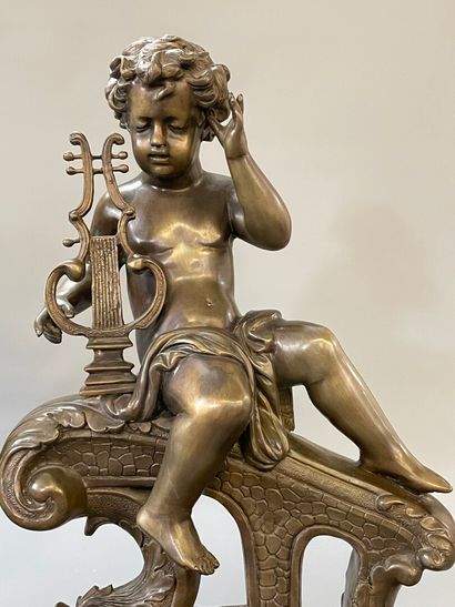 Paire de grands putti musiciens en métal...