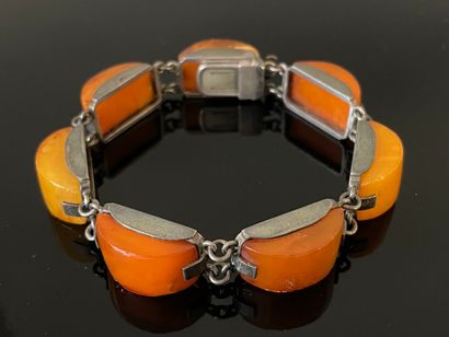 Bracelet en gourmette à plaques d'ambre,...