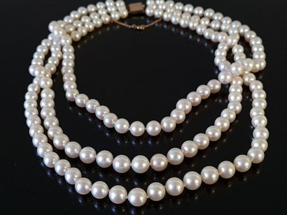 Collier de perles de culture sur trois rangs.

Diamètre...