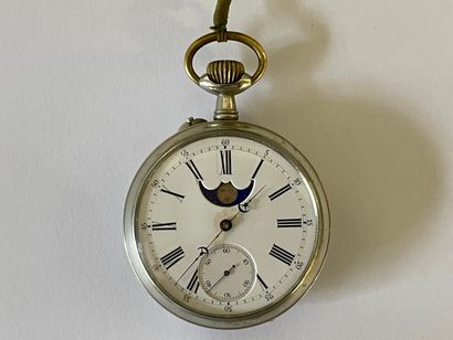 Montre de poche en métal à cadran double...