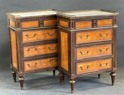 Paire de commodes étroites en placage de...