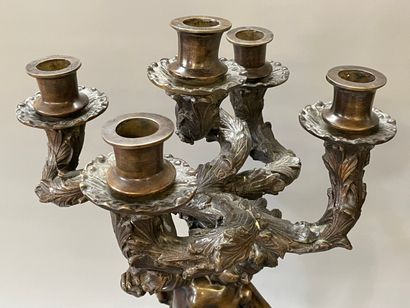 Paire de grands candélabres en bronze patiné...