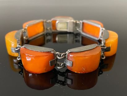 Bracelet en gourmette à plaques d'ambre,...