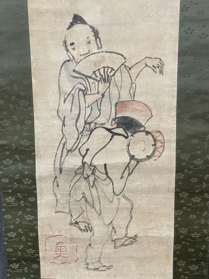 Rouleau japonais, encre et peinture sur papier....