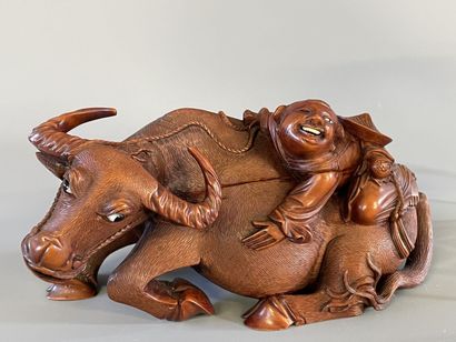 Paire de buffle et personnages sur leur dos...
